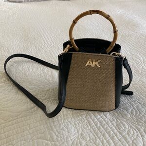 Anne Klein Straw and Black Leather purse